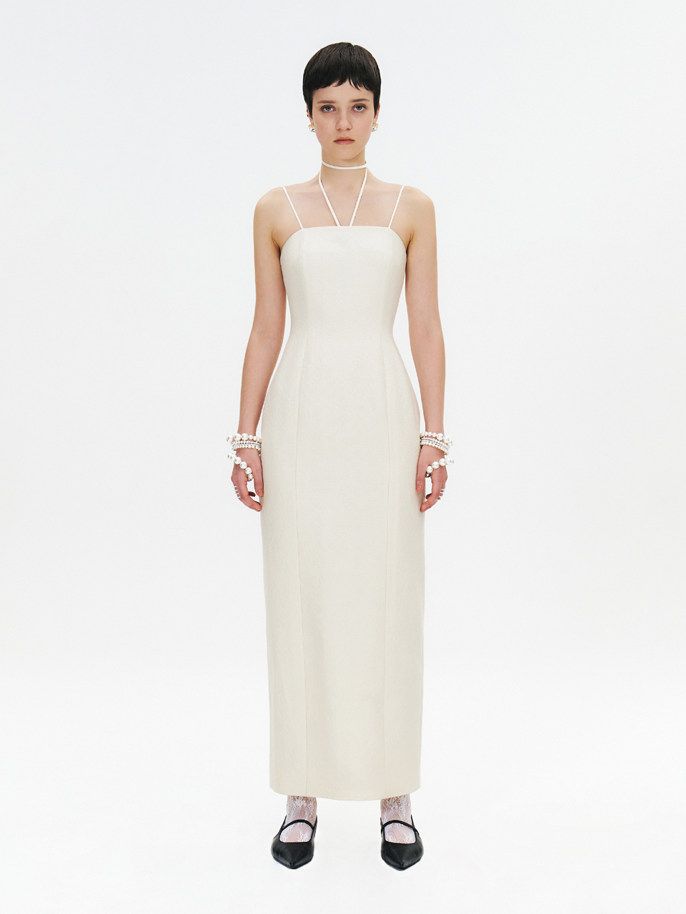 GABRIEL LEE Premium Wool-silk Blend Maxi Dress with Neck Strap