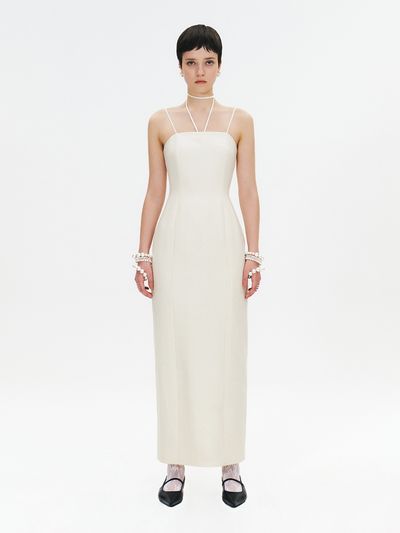 GABRIEL LEE Premium Wool-silk Blend Maxi Dress with Neck Strap