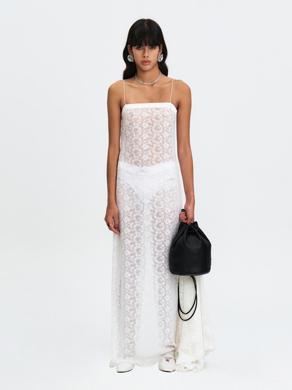 GABRIEL LEE SPAGATTY STRAPPED LACE LONG DRESS [WHITE]