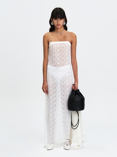 GABRIEL LEE SPAGATTY STRAPPED LACE LONG DRESS [WHITE]
