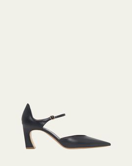 Gabriela Hearst 75mm Devil Leather Ankle-Strap Pumps