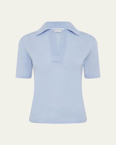 Gabriela Hearst Caius Short-Sleeve Wool-Silk Polo Sweater