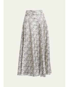 Gabriela Hearst Dugald Button-Front Pleated Silk Midi Skirt With Belt