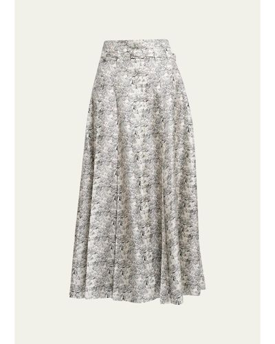 Gabriela Hearst Dugald Button-Front Pleated Silk Midi Skirt With Belt