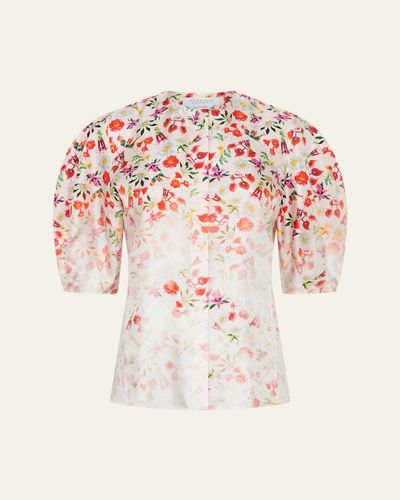 Gabriela Hearst Edify Degrade Floral Silk Puff-Sleeve Top