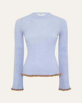 Gabriela Hearst Erya Ruffle-Trim Rib Crewneck Sweater
