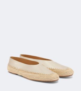 Gabriela Hearst Gabriela Hearst Strength raffia-trimmed metallic leather flats