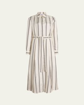 Gabriela Hearst Galway Riding-Boot Striped Silk Belted Midi Shirtdress