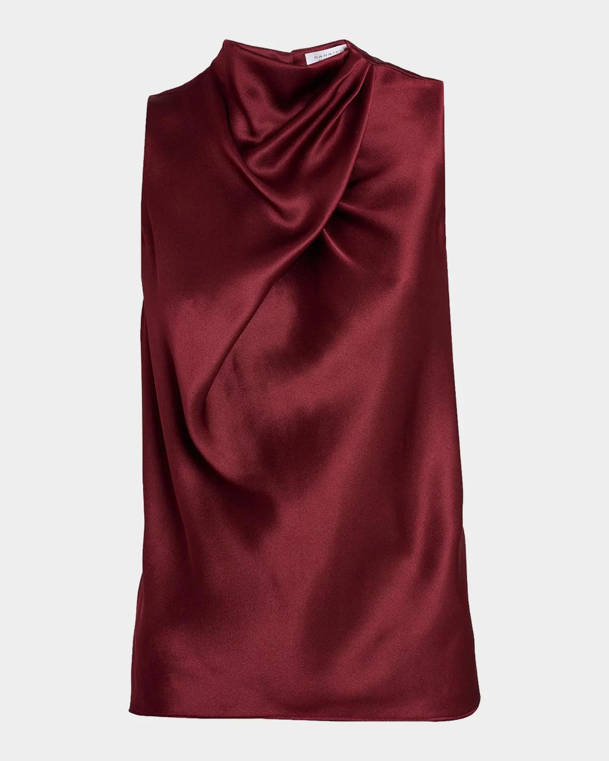 Gabriela Hearst Melina Cowl-Neck Satin Sleeveless Top