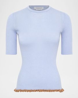 Gabriela Hearst Mireya Ruffle-Trim Ribbed Top