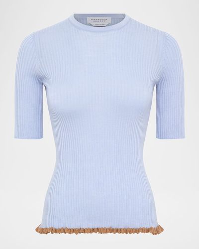 Gabriela Hearst Mireya Ruffle-Trim Ribbed Top