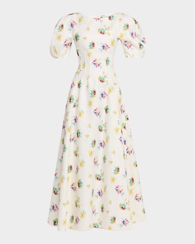 Gabriela Hearst Ranya Puff-Sleeve Mia & apos;s Flowers-Print Linen Maxi Dress