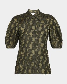 Gabriela Hearst Sansi Textured Jacquard Puff-Sleeve Button-Down Top