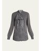 Gabriela Hearst Shildon Herringbone Silk Bow Button-Down Top - 1