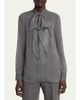 Gabriela Hearst Shildon Herringbone Silk Bow Button-Down Top - 4