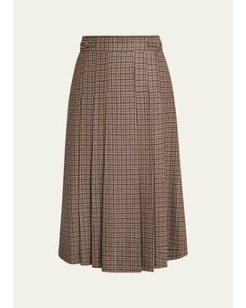 Gabriela Hearst Wesley Houndstooth Pleated Midi Skirt