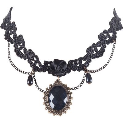 Gallerie II Black Gemstone Jewel & Lace Halloween Costume Choker Necklace 16