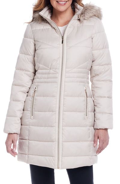 Gallery Gallery Water Resistant Puffer Coat with Faux Fur Trim Removable Hood