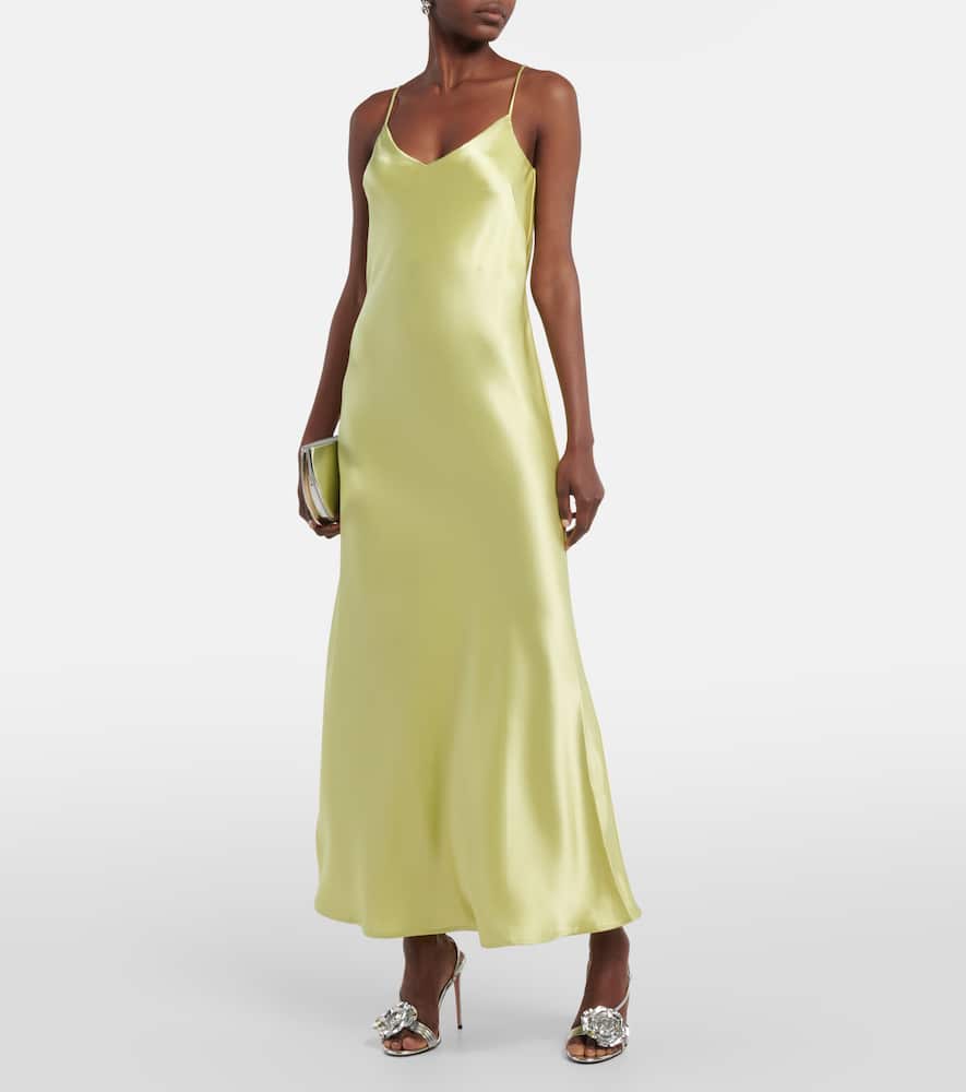galvan slip dress London | Satin V-Neck | Platinum cut satin and reimagined for every collection Delphinus draped satin gown -