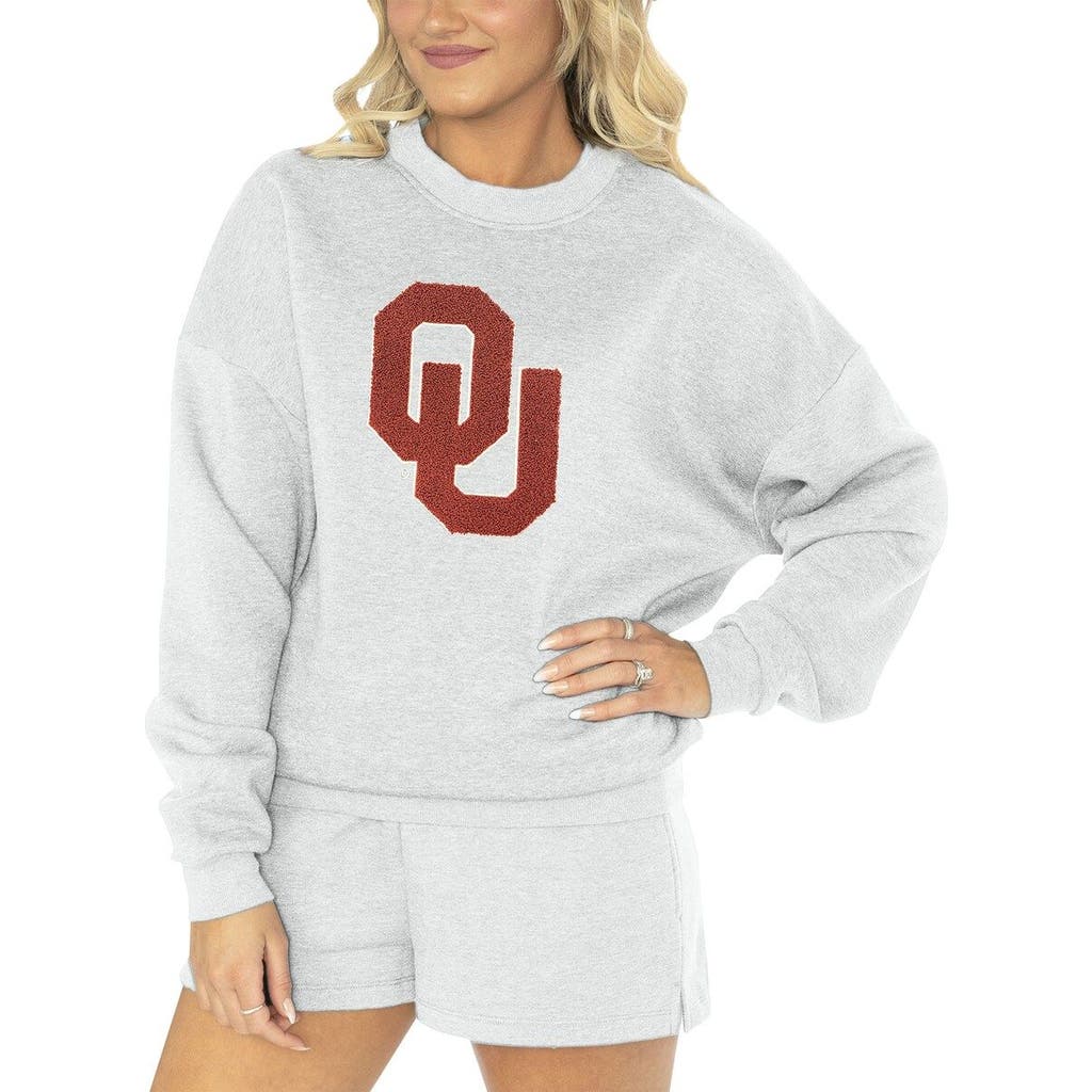 GAMEDAY COUTURE Women's Gameday Couture Ash Oklahoma Sooners Team Effort Pullover Sweatshirt & Shorts Sleep Set 