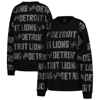 GAMEDAY COUTURE Women's Gameday Couture Black Detroit Lions Oversized Hype Era Rhinestone Text Sweatshirt 