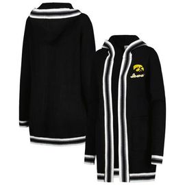 GAMEDAY COUTURE Women's Gameday Couture Black Iowa Hawkeyes One More Round Tri-Blend Striped Hooded Cardigan Sweater 