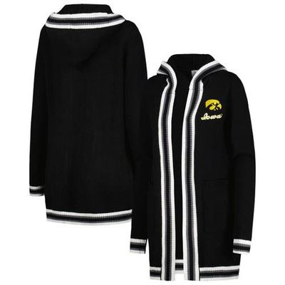GAMEDAY COUTURE Women's Gameday Couture Black Iowa Hawkeyes One More Round Tri-Blend Striped Hooded Cardigan Sweater 