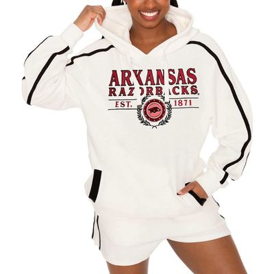 GAMEDAY COUTURE Women's Gameday Couture Cream Arkansas Razorbacks Down, Set, Go Pullover Hoodie and Shorts Set 
