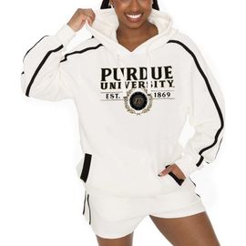 GAMEDAY COUTURE Women's Gameday Couture Cream Purdue Boilermakers Down, Set, Go Pullover Hoodie and Shorts Set 