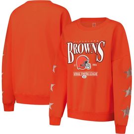 GAMEDAY COUTURE Women's Gameday Couture Orange Cleveland Browns Rhinestone Star Sleeve Settle the Score Oversized Pullover Sweatshirt 