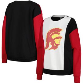 GAMEDAY COUTURE Women's Gameday Couture White/Black USC Trojans Vertical Color-Block Pullover Sweatshirt 