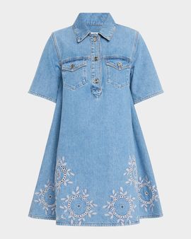Ganni Broderie Anglaise Denim Mini Dress