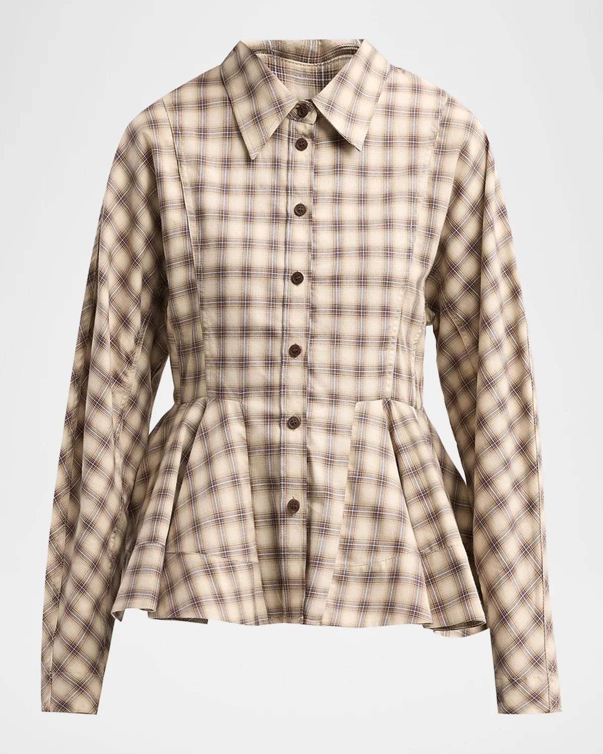 Ganni Check Flannel Peplum Shirt