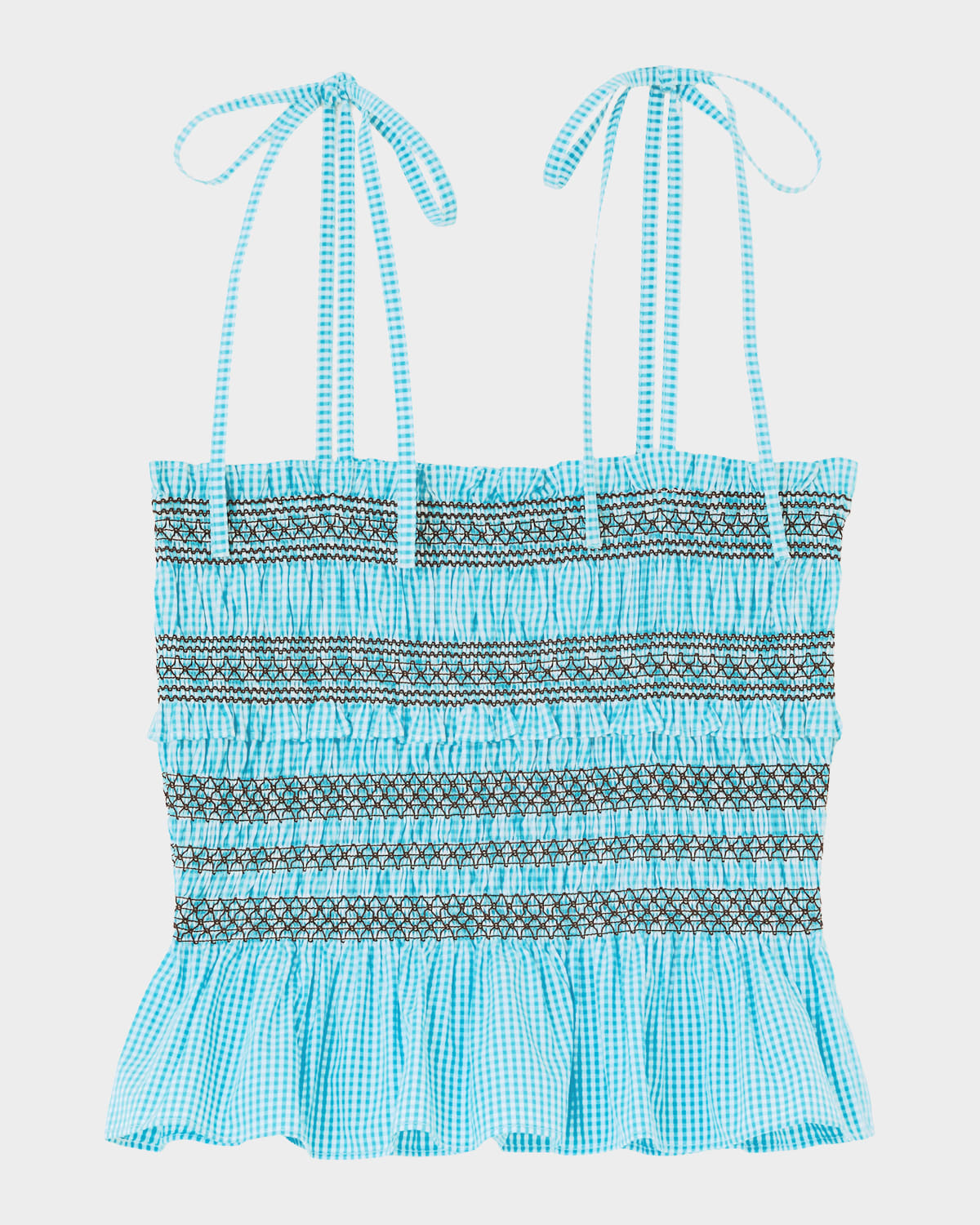 Ganni Check Smocked Cotton Top