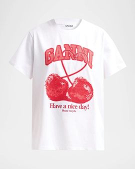 Ganni Cherry Cotton Crewneck T-Shirt