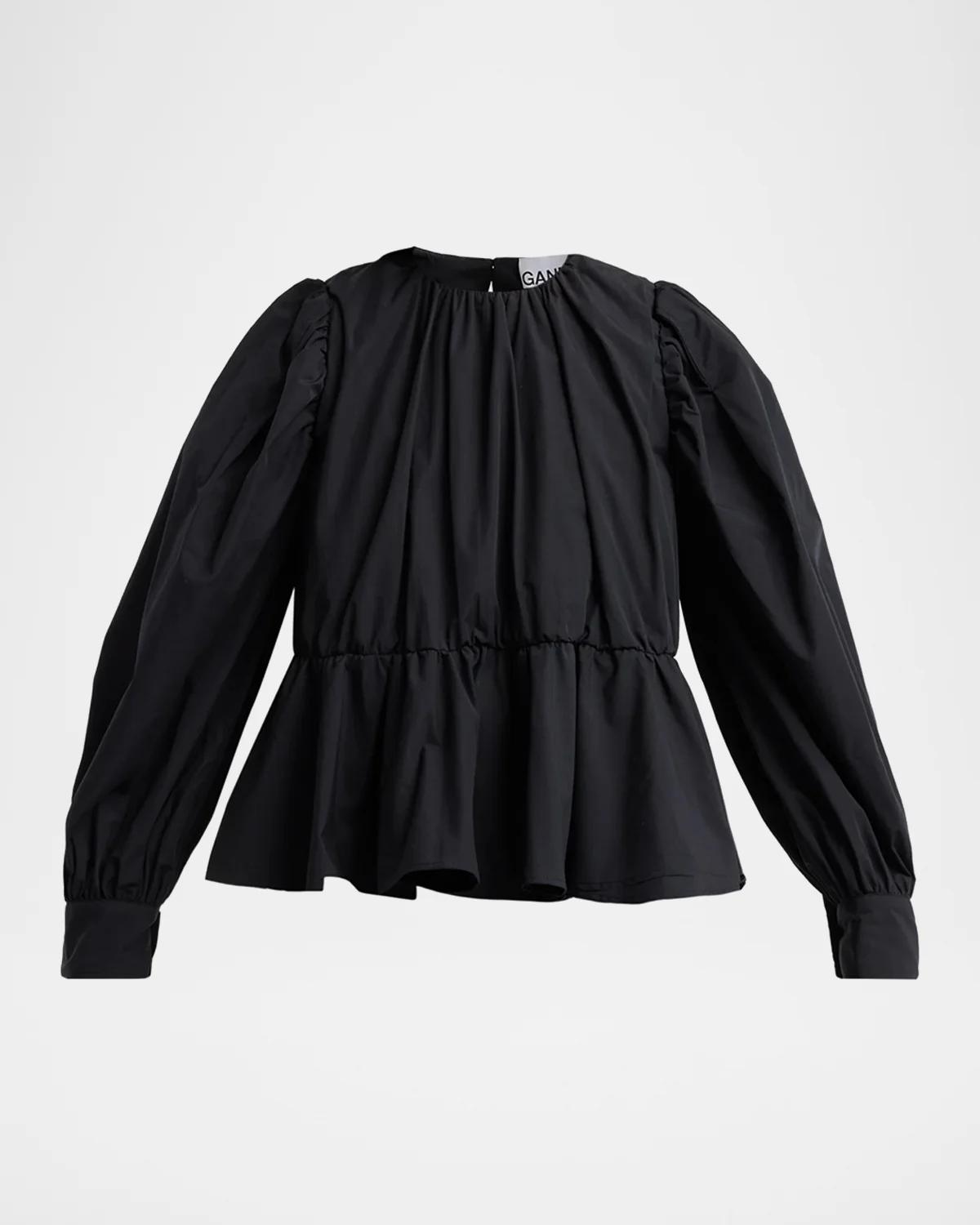 Ganni Compact Poplin Gathered Peplum Blouse