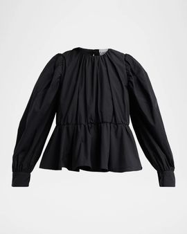 Ganni Compact Poplin Gathered Peplum Blouse