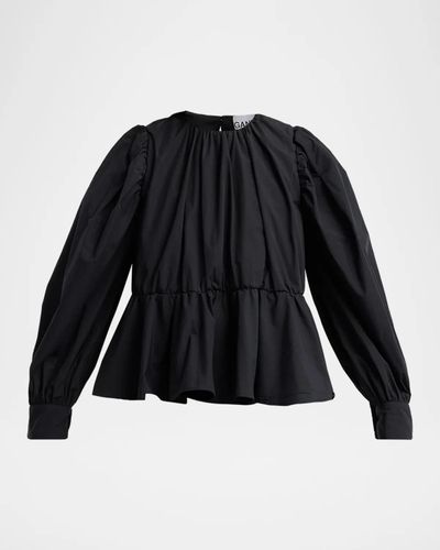 Ganni Compact Poplin Gathered Peplum Blouse