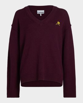 Ganni Core Future Wool-Blend V-Neck Sweater