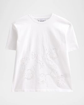 Ganni Embroidered Anglais Cotton Jersey T-Shirt