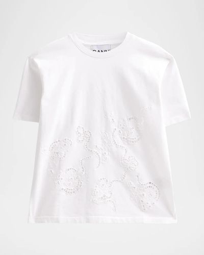 Ganni Embroidered Anglais Cotton Jersey T-Shirt