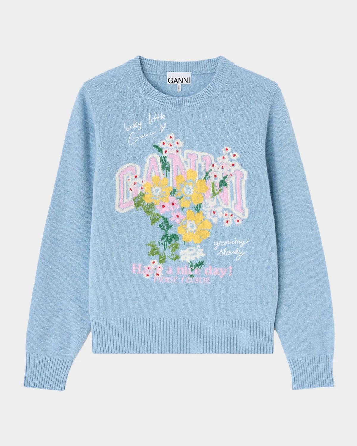 Ganni Floral Graphic Wool Sweater