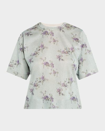 Ganni Floral Metallic Crewneck Tee