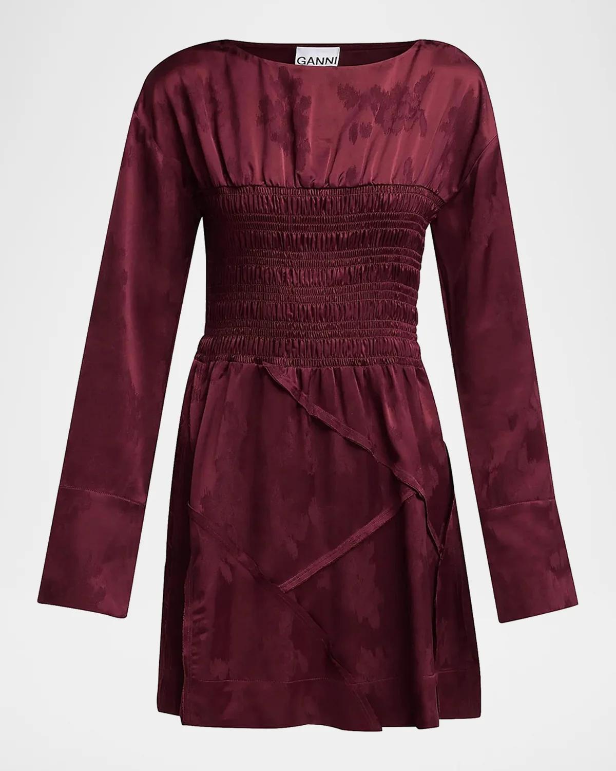 Ganni Fluid Satin Jacquard Patchwork Mini Dress