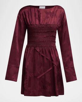 Ganni Fluid Satin Jacquard Patchwork Mini Dress