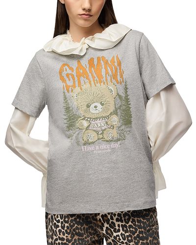 Ganni Ganni Basic Cotton Relaxed Logo Graphic Tee