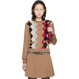 GANNI GANNI Beige Argyle Print Cardigan
