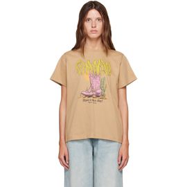 GANNI GANNI Beige Basic Cotton Jersey Western Boot T-shirt
