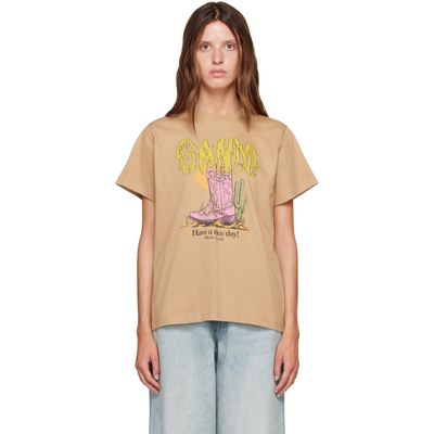 GANNI GANNI Beige Basic Cotton Jersey Western Boot T-shirt