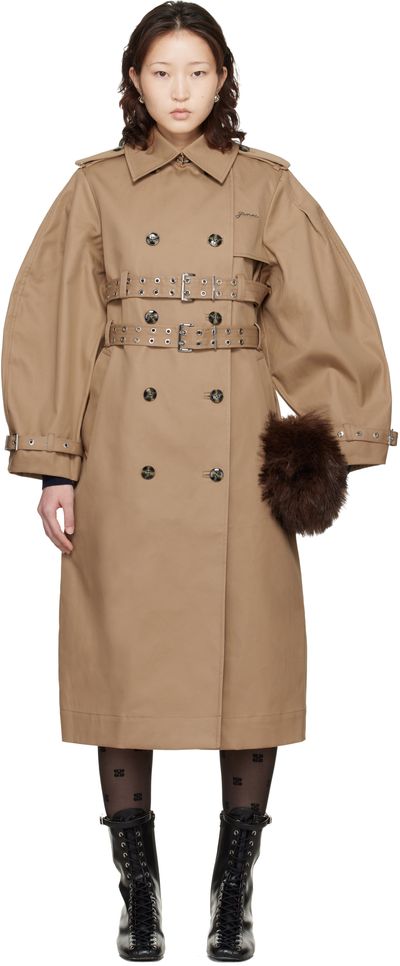 GANNI GANNI Beige Bonded Cotton Trench Coat